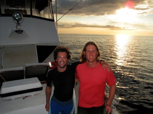 Blake Mycoskie and Joe Walsh, surfing Witch's Rock in Costa Rica