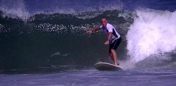 Greg Shelley learning to surf at Witch's Rock Surf Camp Costa Rica