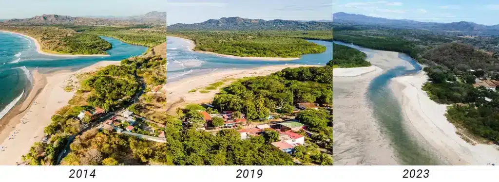 Tamarindo estuary over the years witchs rock surf camp ever changing river